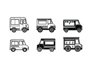 Ice cream food truck illustration set silhouette isolated on white background