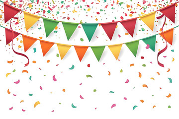 Vibrant Party Design with Colorful Pennant Banners and Cascading Confetti for Celebrations