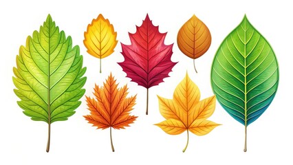 Obraz premium Colorful Cartoon Leaves, Autumn Leaf Clipart, Fall Foliage Illustration, Isolated Leaves PNG, Bright Leaf Images, Happy Autumn Leaves Background