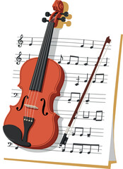 Fototapeta na wymiar Classical violin with bow resting on sheet music detailed flat vector art