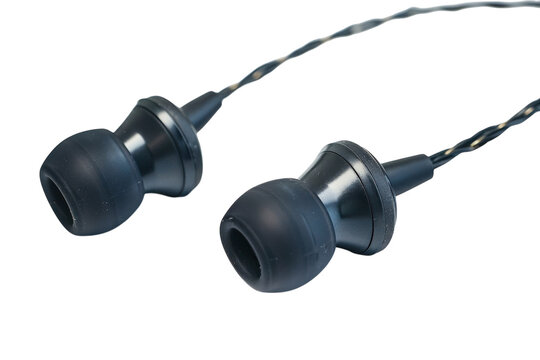 Stylish black earphones on a textured surface, embodying audio immersion isolated on transparent background