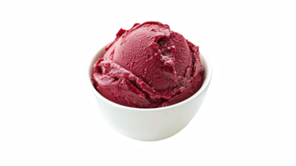 a red ice cream in a white bowl on a transparent background, PNG image, PNG file, Generative art.