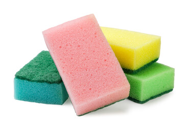 Colored kitchen sponges on a white background. Isolated