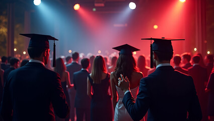 Sophisticated Graduation Prom 2025: Elegant Attire, Inspiring Settings, Vibrant Celebrations, Academic Achievement, Memorable Nighttime Glamour - Photo Stock Concept with Empty Space