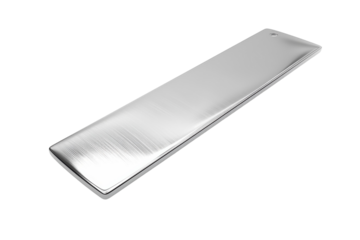 Sleek stainless steel ruler resting on a clean white surface with gentle light reflections isolated on transparent background