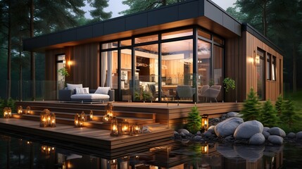 Fototapeta premium Modular homes exterior designs of modern architecture HD 8K wallpaper Photographic Image