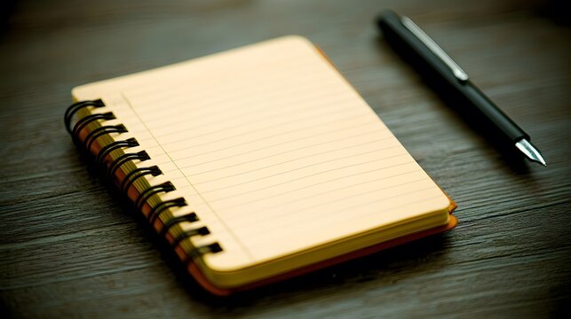 Blank Spiral Notebook and Pen on Desk