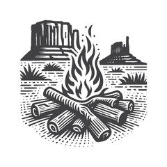 Obraz premium Simple Campfire Vector Design – Vintage Logo & Retro Illustration