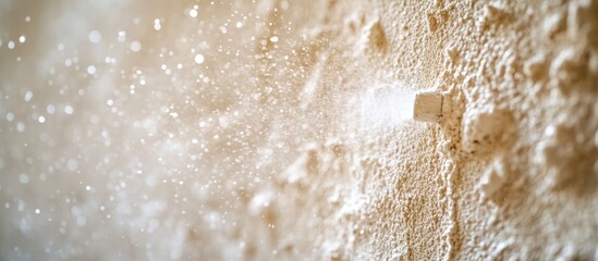 Obraz premium Cleaning textured wall; water spray; close-up; construction