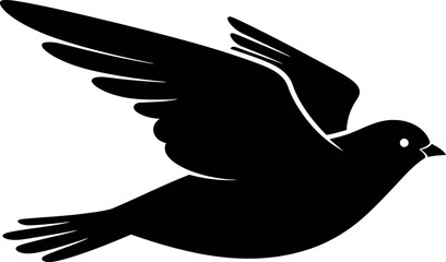 Black bird silhouette with outstretched wings in flight minimal flat vector illustration