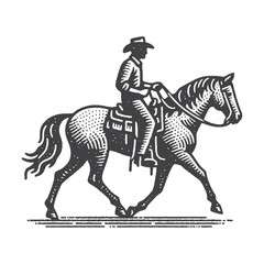 Fototapeta premium Simple Cowboy Riding Horse Vector Design – Vintage Logo & Retro Illustration