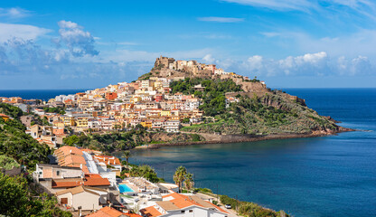 Obraz premium Panoramic view of medieval town of Castelsardo, Province of Sassari, Sardinia, Italy, Europe.