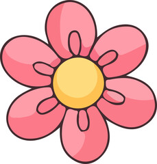 Adorable cartoon-style pink flower with a yellow center. Perfect for spring themes, kids' crafts, stickers, greeting cards, digital art, or playful floral designs.