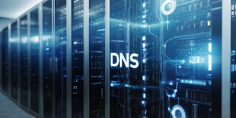 Obraz premium DNS and Server Room – Core Infrastructure of Internet Connectivity and Networking