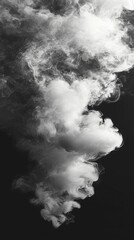Abstract background of swirling white smoke against a dark backdrop creating a dramatic visual effect for artistic projects and design purposes, smoke art concept