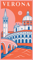Romantic Verona - A Minimalist Flat Illustration Travel Poster