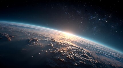 Obraz premium Earth rising from space, sunrise