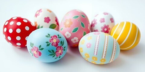 Fototapeta premium Vibrantly Colored Easter Eggs in Semi-Circle with Unique Patterns Create a Festive and Cheerful Display