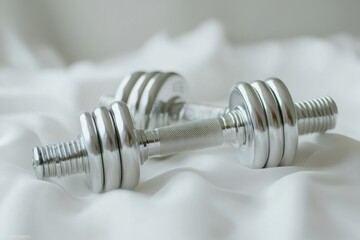Weights resting on a soft surface showcasing their polished chrome finish and rounded grips