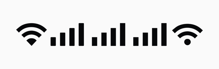 wifi signal full interface user program.  Wi-fi signal symbol. Internet Connection. Remote internet access collection - stock vector. © Nexira