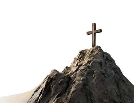 A Wooden Cross Atop a Majestic Mountain Peak: A Symbol of Faith and Resilience a isolated transparant background