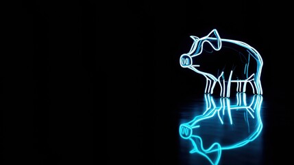 Fototapeta premium Illuminated neon blue piggy bank silhouette on black background
