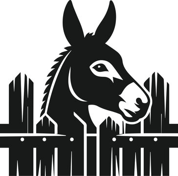 black donkey head behind wooden fence clip art preview