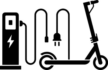 Electric Scooter Charging At Station Icon Design For Eco Transportation