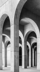 Minimalist Monochrome Concrete Arches Creating Repetitive Geometric Patterns in Modern Industrial Architecture Interior Design