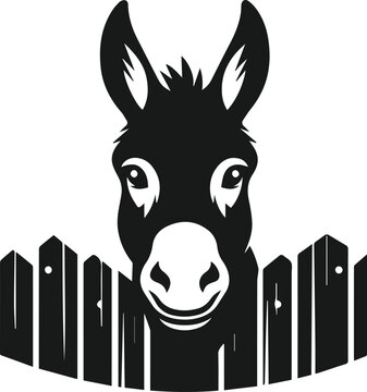 Vector silhouette of a donkey head peeking 