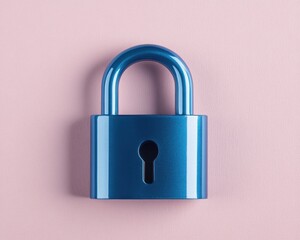 A sleek blue padlock on a soft pink background, symbolizing security and protection in modern design.