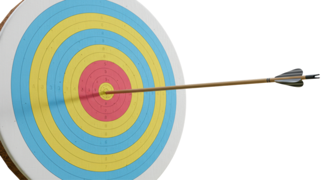 Isolated Arrow Hitting Center of Archery Target