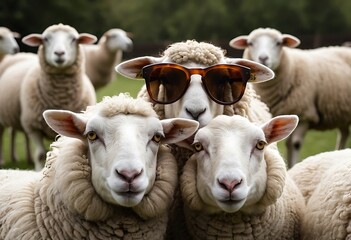 Fototapeta premium Sheep in Sunglasses - Farm Animal Portrait. Generative Ai