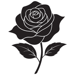 Silhouette black motif rose flower 