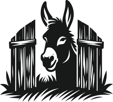 black donkey behind fence clip art preview