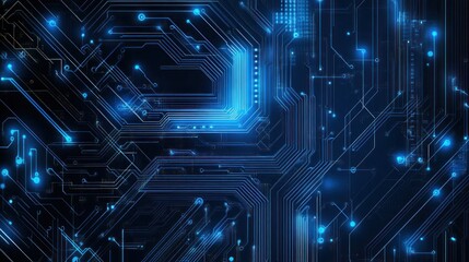 Fototapeta premium Blue vector background with digital technology and circuit board elements for tech illustration or web banner design