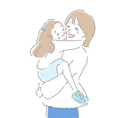 幸せそうに笑顔で抱き合う親子のイラスト