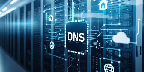 Fototapeta premium DNS and Server Room – Core Infrastructure of Internet Connectivity and Networking