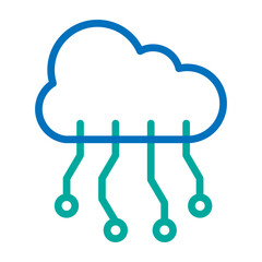 Cloud Computing Vector Line Dark Blue with Bluish Green Icon Design