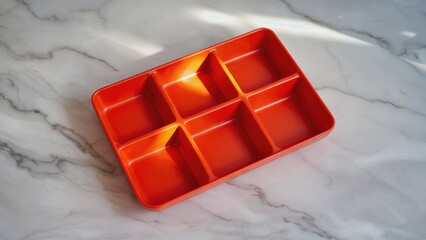Orange rectangular plastic drawer organizer with flat edges and a stackable design. Perfect for storing utensils or other small items.