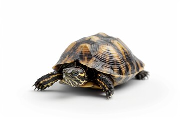 Obraz premium A beautiful and curious turtle exploring its surroundings on a bright, clean surface isolated on transparent background