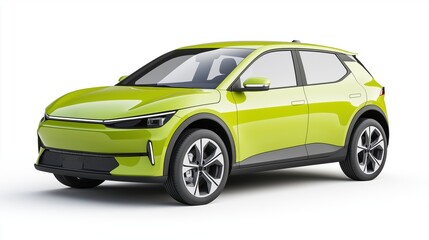 Fototapeta premium A compact brigth green electric car mockup with a modern and clean design, viewed at a front-side angle.