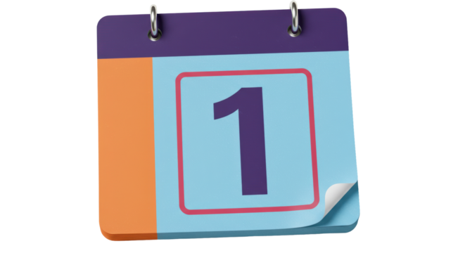 Isolated calendar with number 1