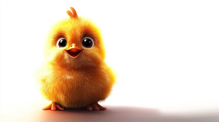 Obraz premium Cute cartoon chick, happy expression, studio shot, white background