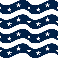 A repeating vector pattern of wavy lines with white stars on a dark blue background, creating a patriotic and festive design.