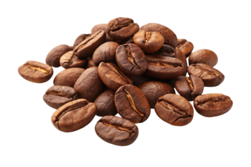 A rich aroma of freshly roasted coffee beans, dark and inviting, ready to brew a delightful morning beverage against a clean white background.