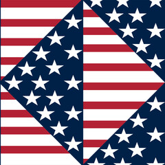 Fototapeta premium A geometric vector pattern featuring the American flag, with red and white stripes and white stars on a blue background, arranged in a diamond shape.