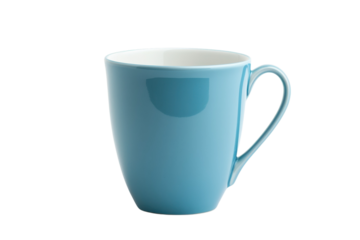 A serene turquoise mug quietly rests on a beautifully lit table, inviting a moment of relaxation isolated on transparent background