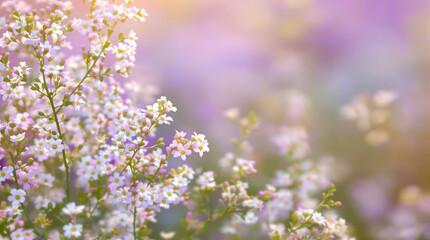 Obraz premium Soft Focus Floral Photography: Delicate White & Purple Flowers in a Dreamy, Pastel-Colored Meadow Landscape