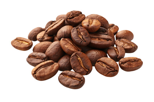 A rich aroma of freshly roasted coffee beans, dark and inviting, ready to brew a delightful morning beverage against a clean white background.
